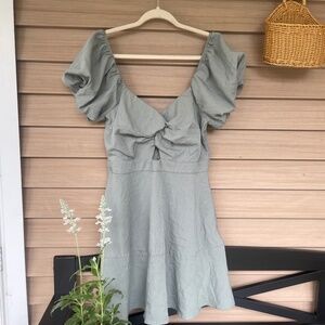 Puff sleeve twist-front dress